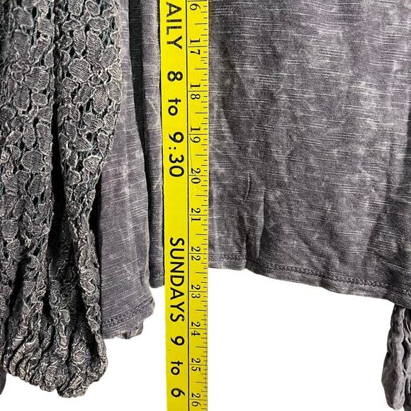 BKE Gimmicks FAB! Embroidered Mesh Boho Open Tie Festive Top in Gray L With Tags - Picture 7 of 7